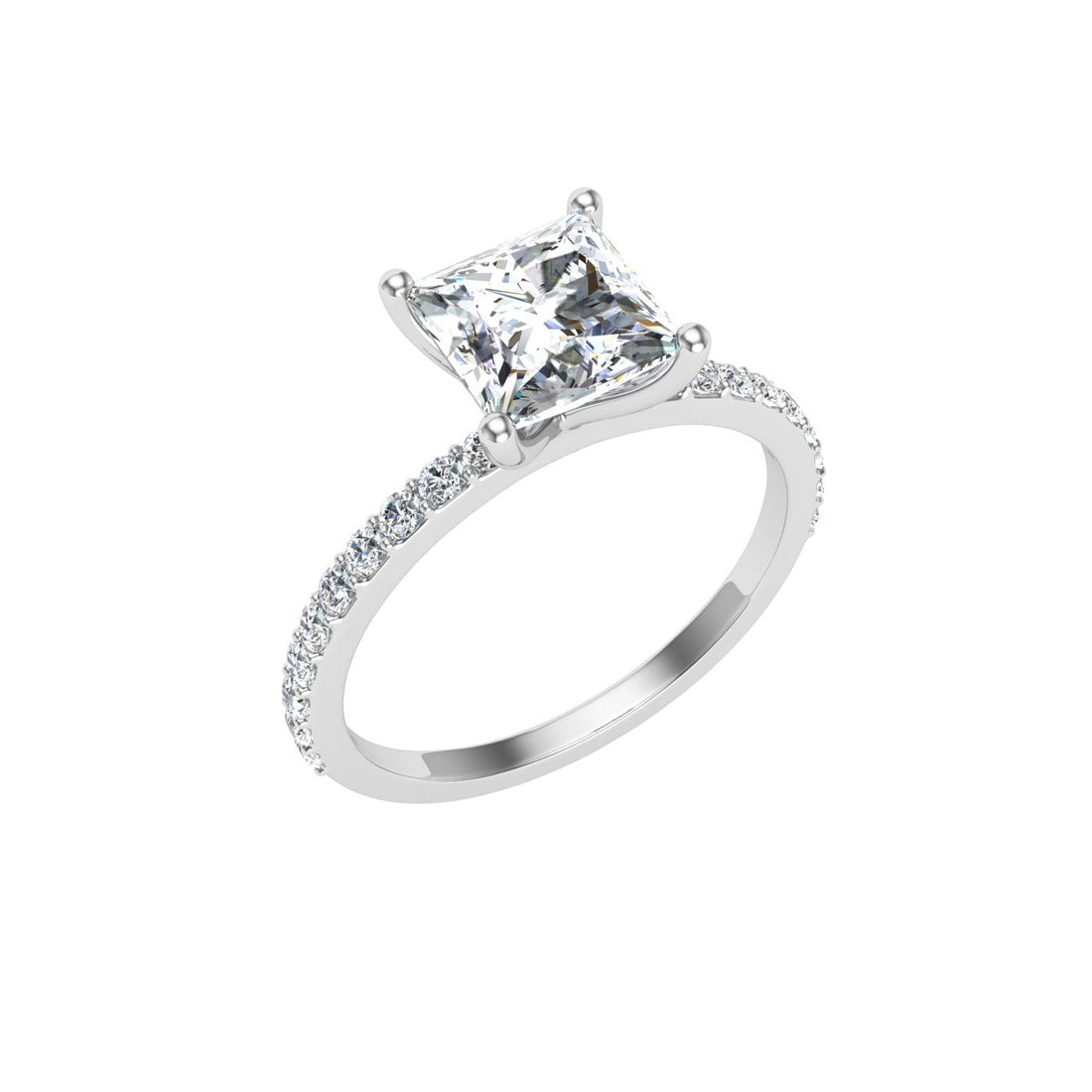 Galatea Princess Cut Side Stones Moissanite Engagement Ring White Gold