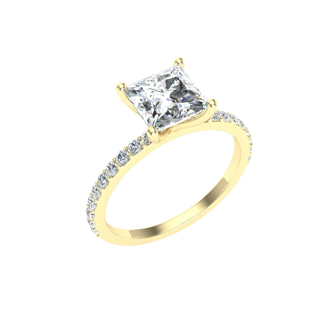 Galatea Princess Cut Side Stones Moissanite Engagement Ring Yellow Gold