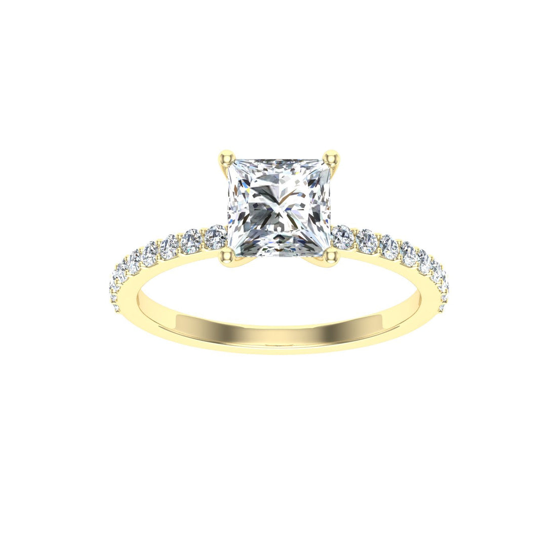 Galatea Princess Cut Side Stones Moissanite Engagement Ring Yellow Gold