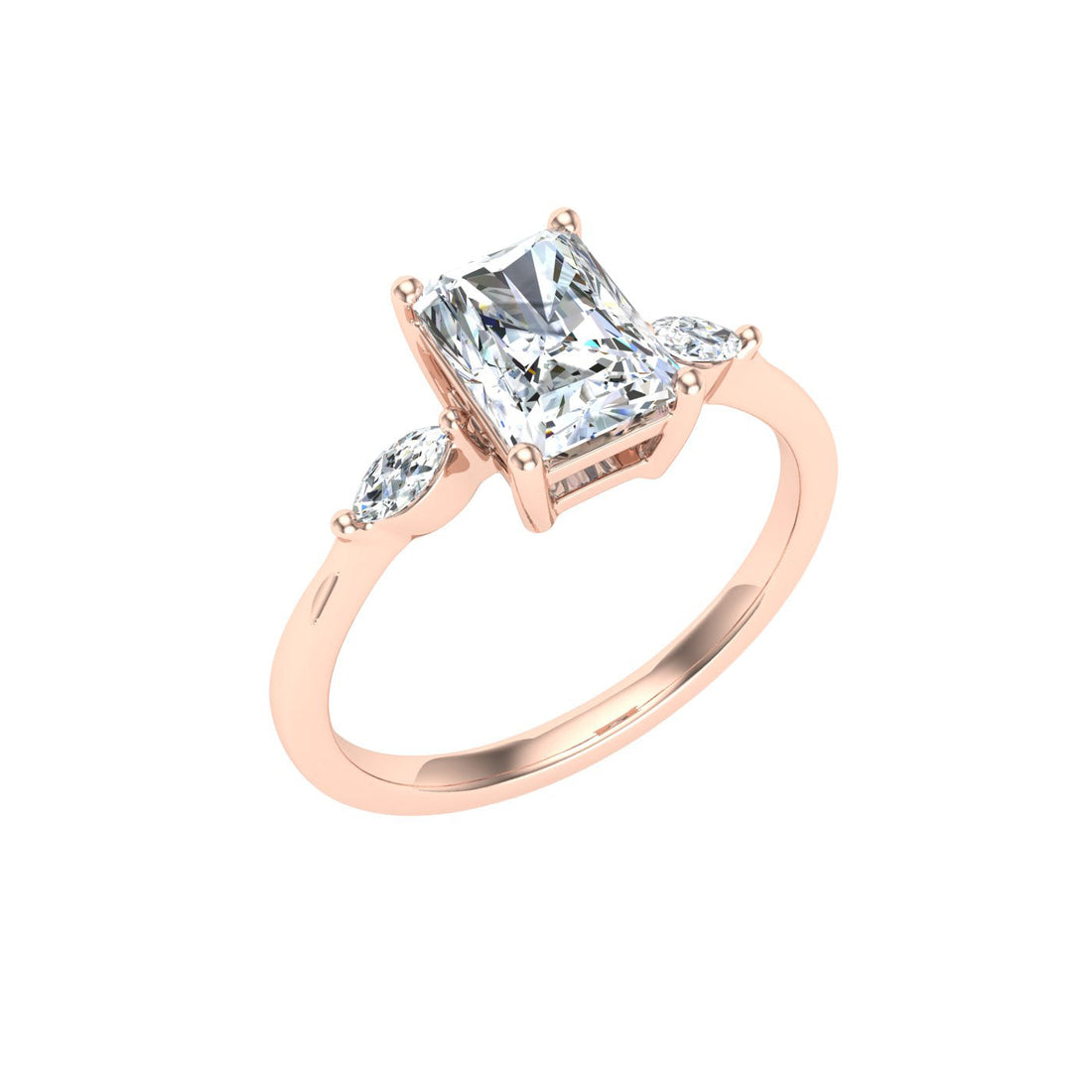 Galaxia Radiant 3 Stone Solitaire Moissanite Engagement Ring Rose Gold