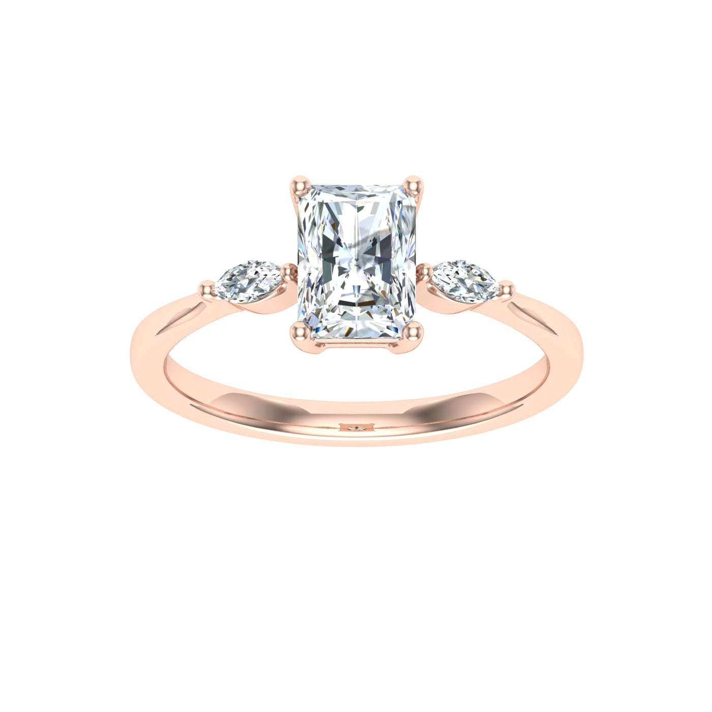 Galaxia Radiant 3 Stone Solitaire Moissanite Engagement Ring Rose Gold