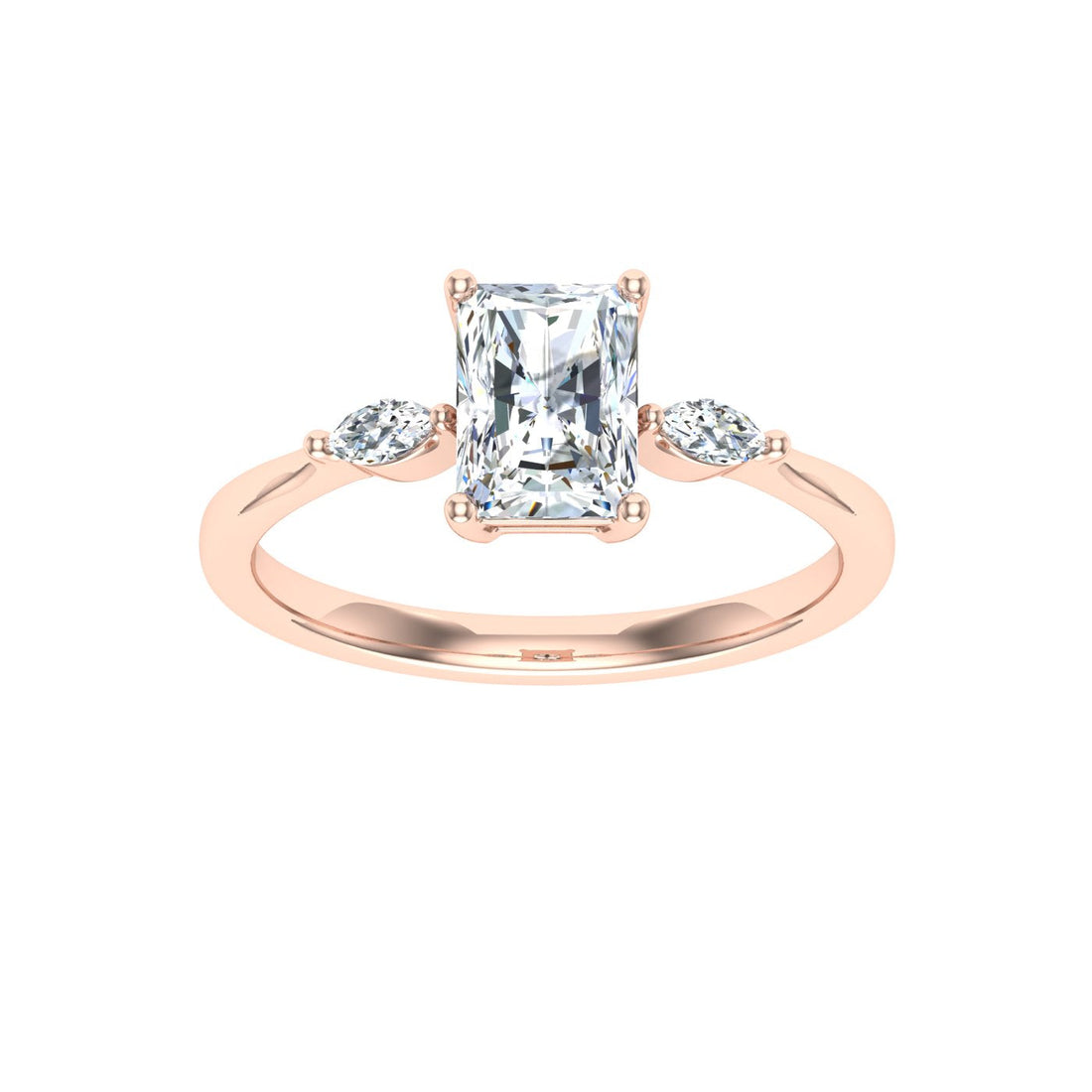 Galaxia Radiant 3 Stone Solitaire Moissanite Engagement Ring Rose Gold