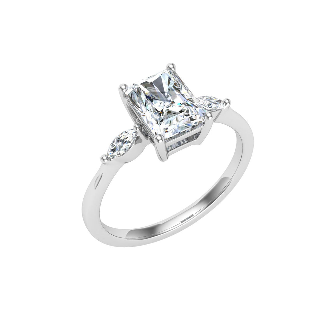 Galaxia Radiant 3 Stone Solitaire Moissanite Engagement Ring White Gold