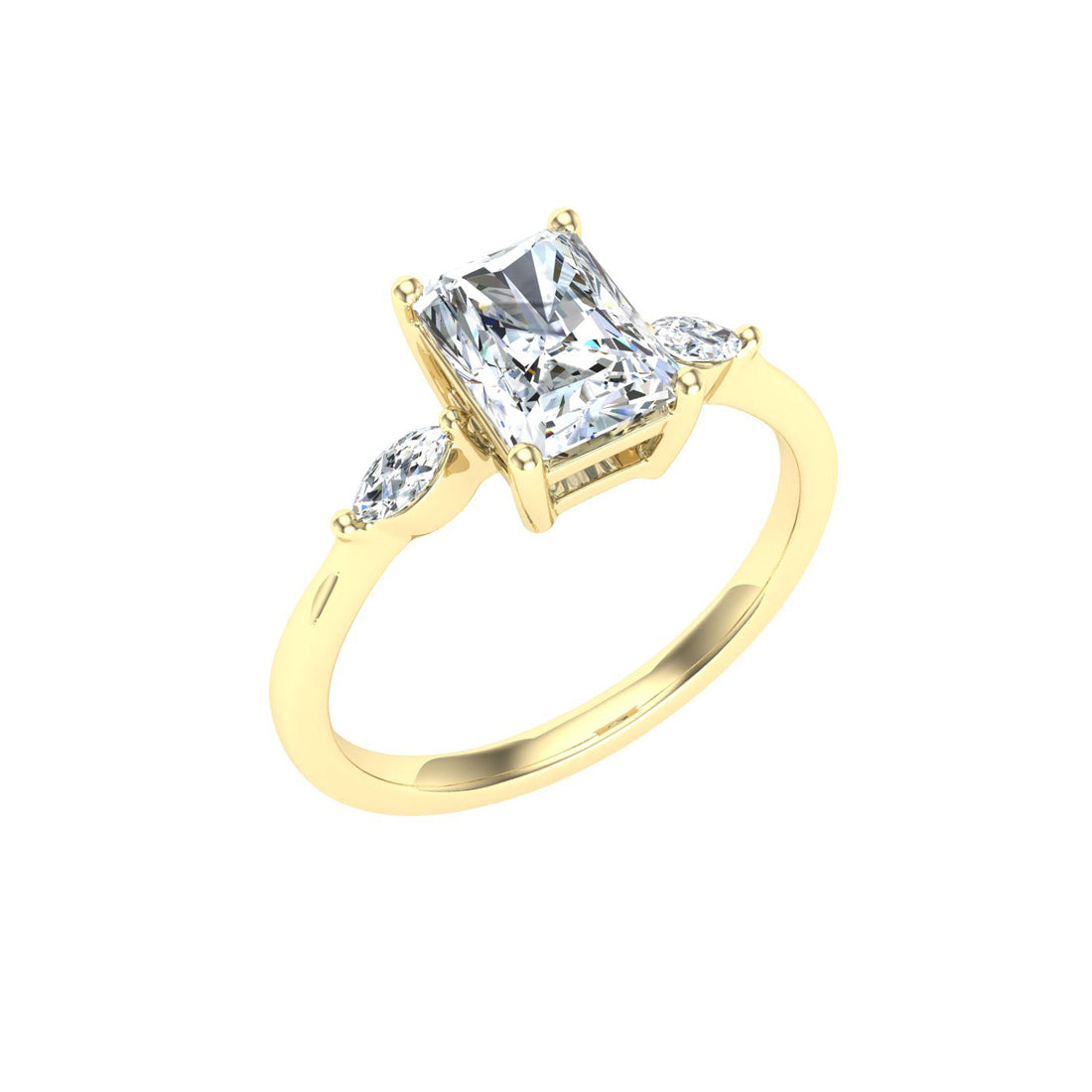 Galaxia Radiant 3 Stone Solitaire Moissanite Engagement Ring Yellow Gold