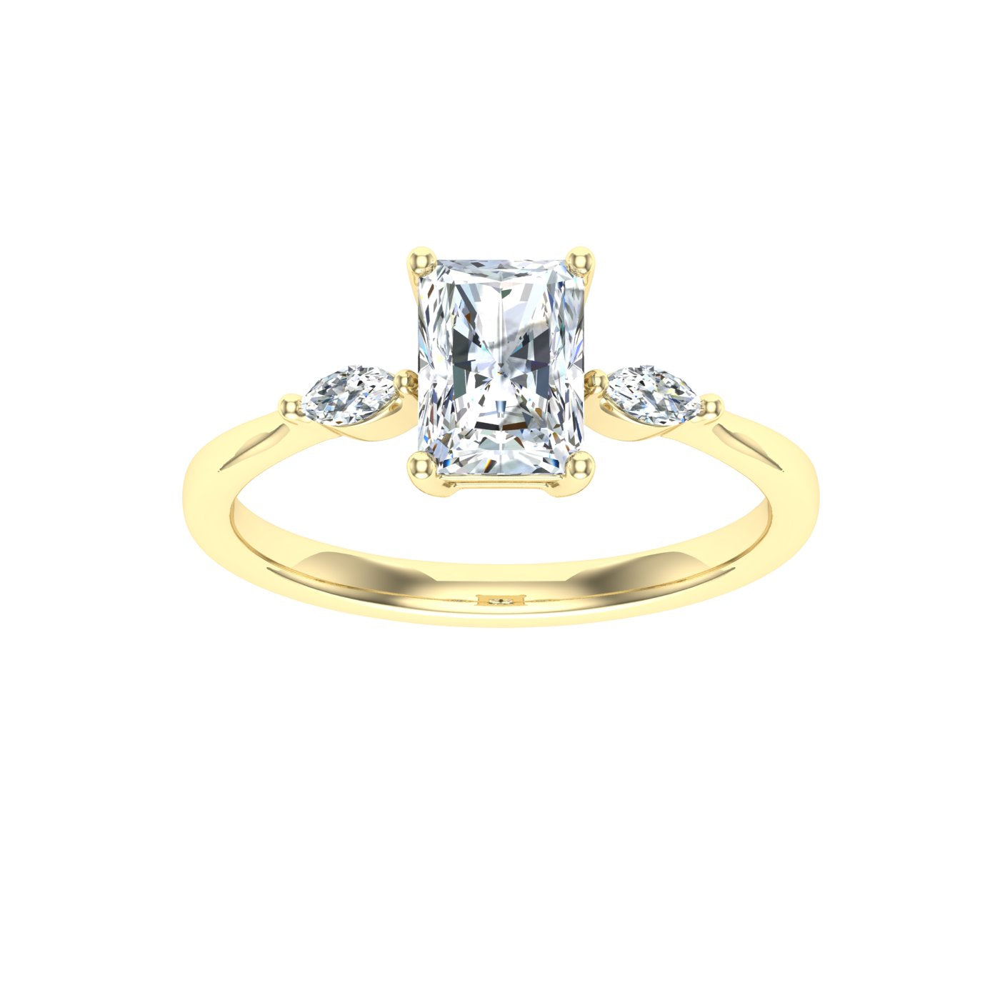 Galaxia Radiant 3 Stone Solitaire Moissanite Engagement Ring Yellow Gold