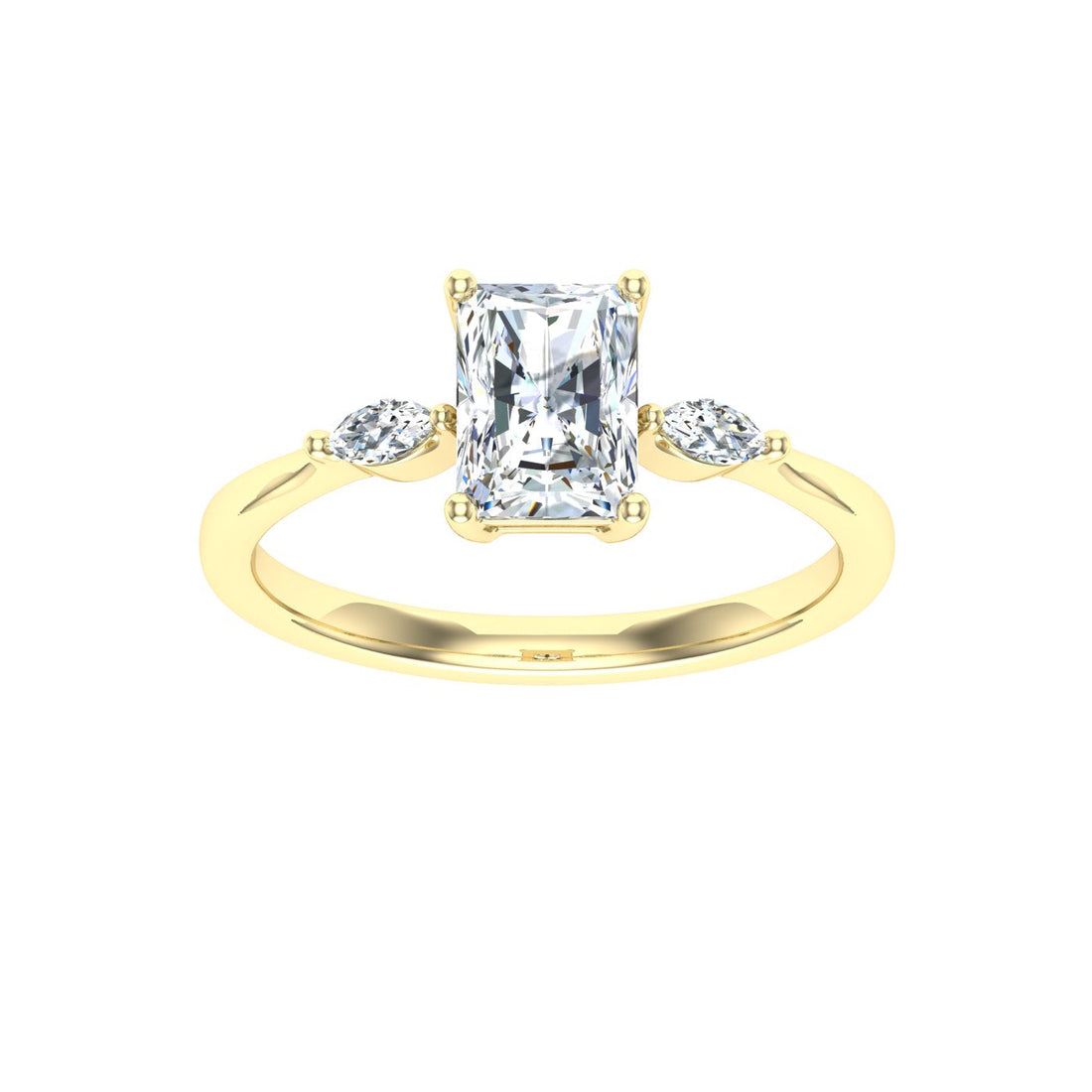 Galaxia Radiant 3 Stone Solitaire Moissanite Engagement Ring Yellow Gold