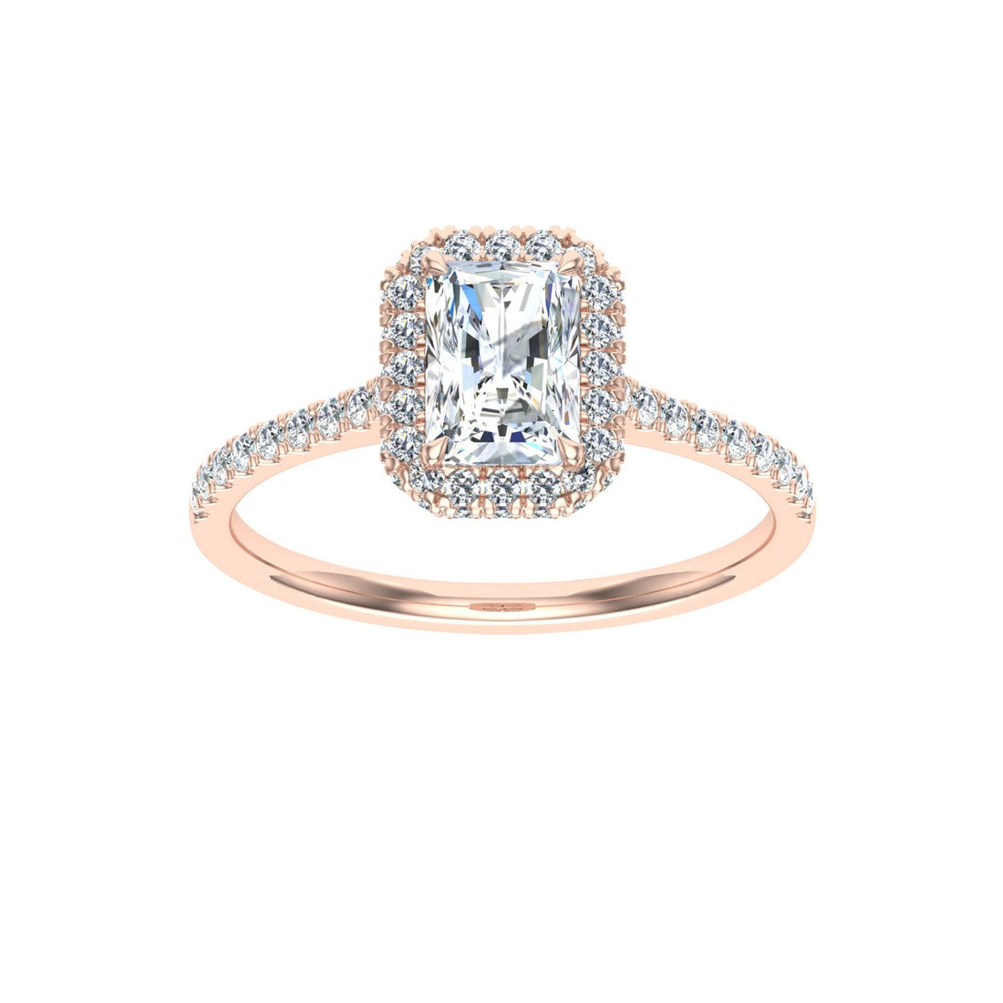 Galaxy Radiant Cut Halo Moissanite Engagement Ring Rose Gold