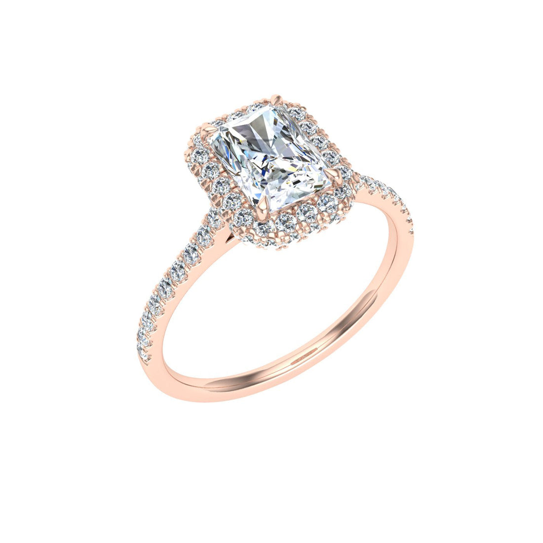 Galaxy Radiant Cut Halo Moissanite Engagement Ring Rose Gold