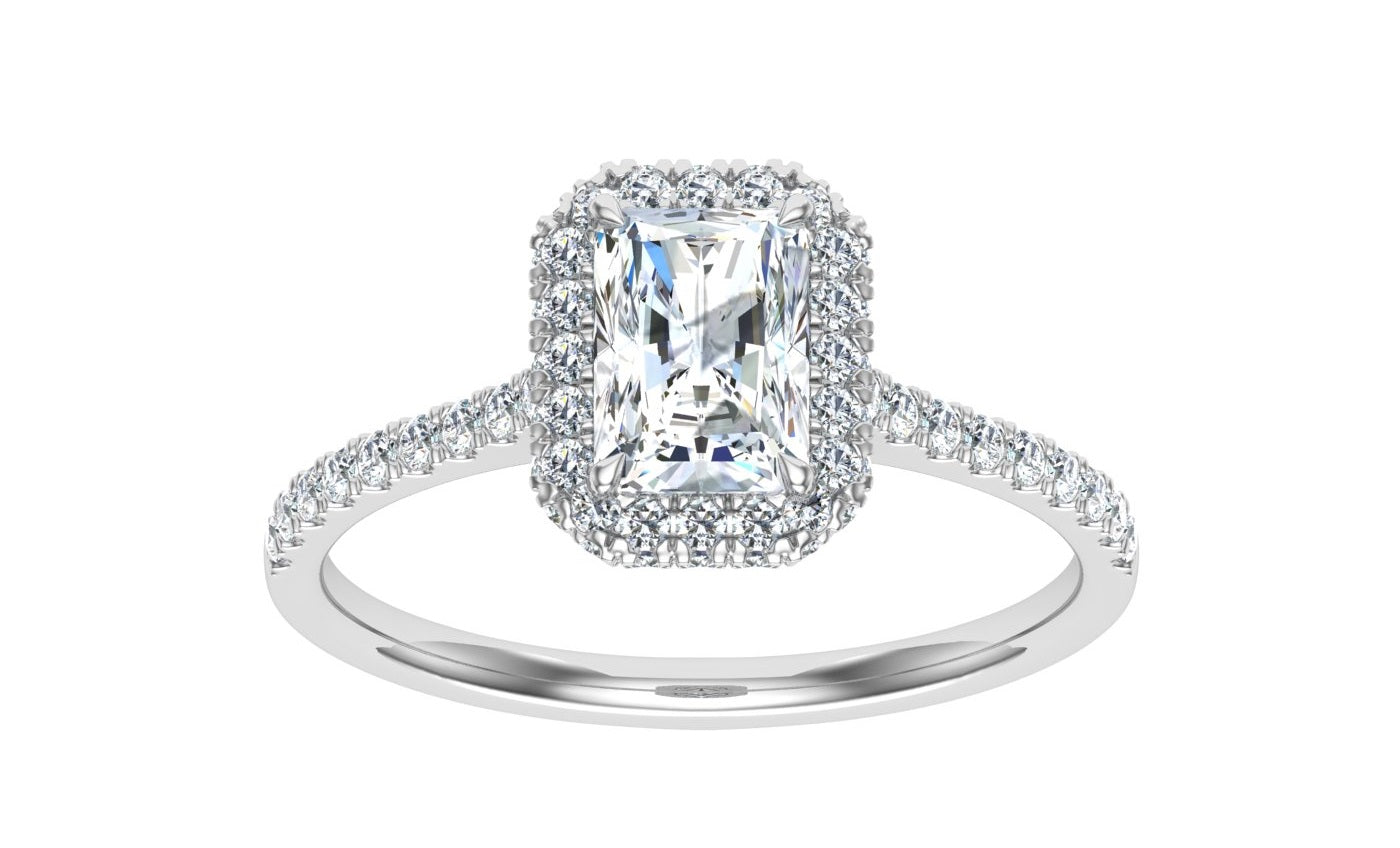 Galaxy Radiant Cut Halo Moissanite Engagement Ring White Gold