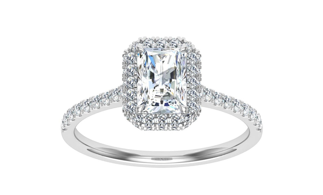 Galaxy Radiant Cut Halo Moissanite Engagement Ring White Gold