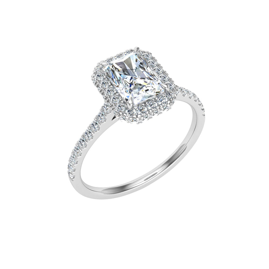 Galaxy Radiant Cut Halo Moissanite Engagement Ring White Gold