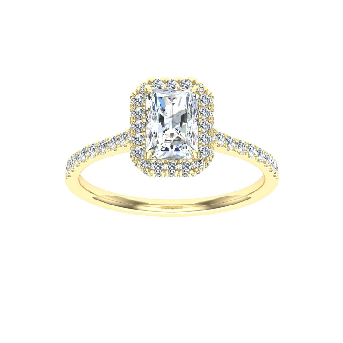 Galaxy Radiant Cut Halo Moissanite Engagement Ring Yellow Gold