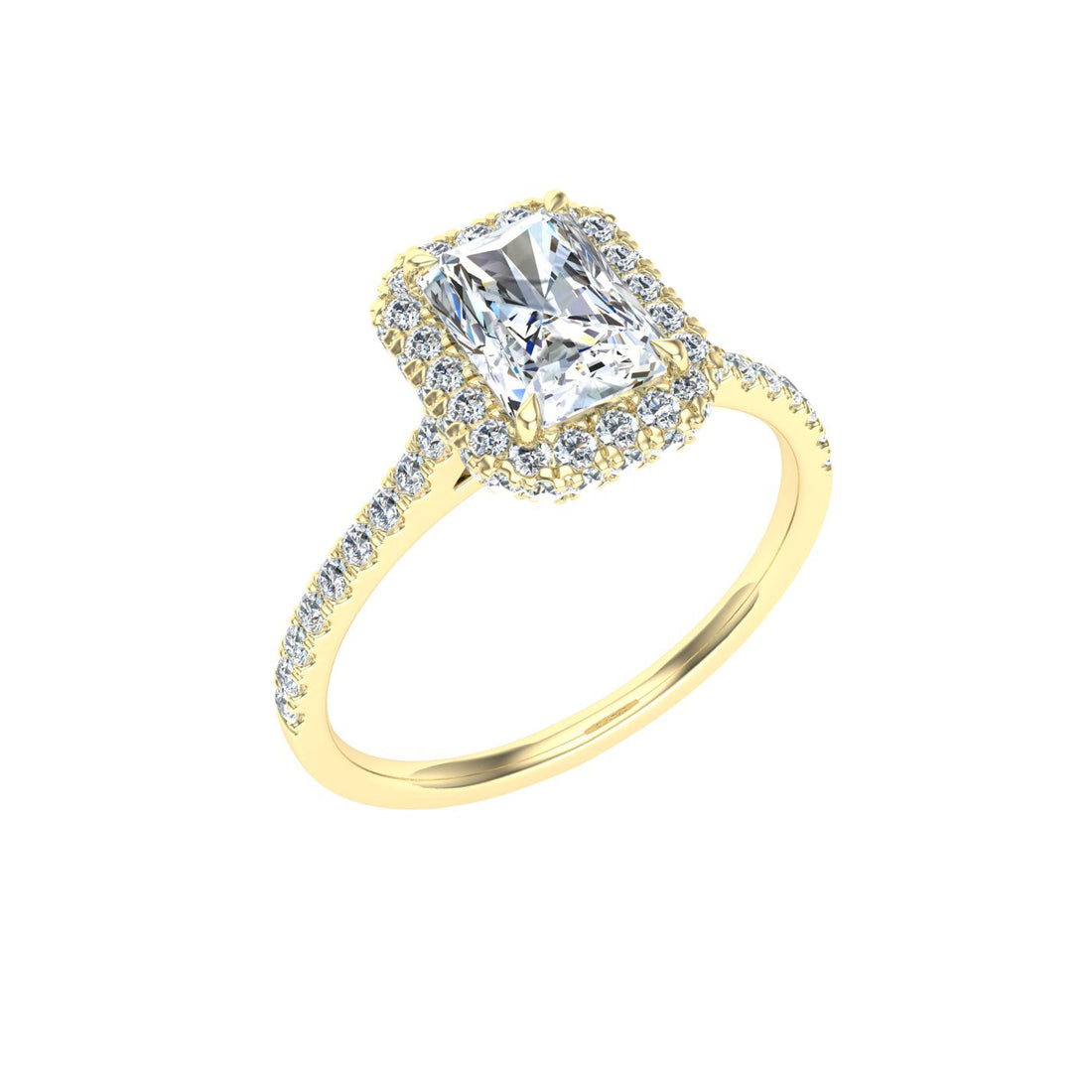 Galaxy Radiant Cut Halo Moissanite Engagement Ring Yellow Gold