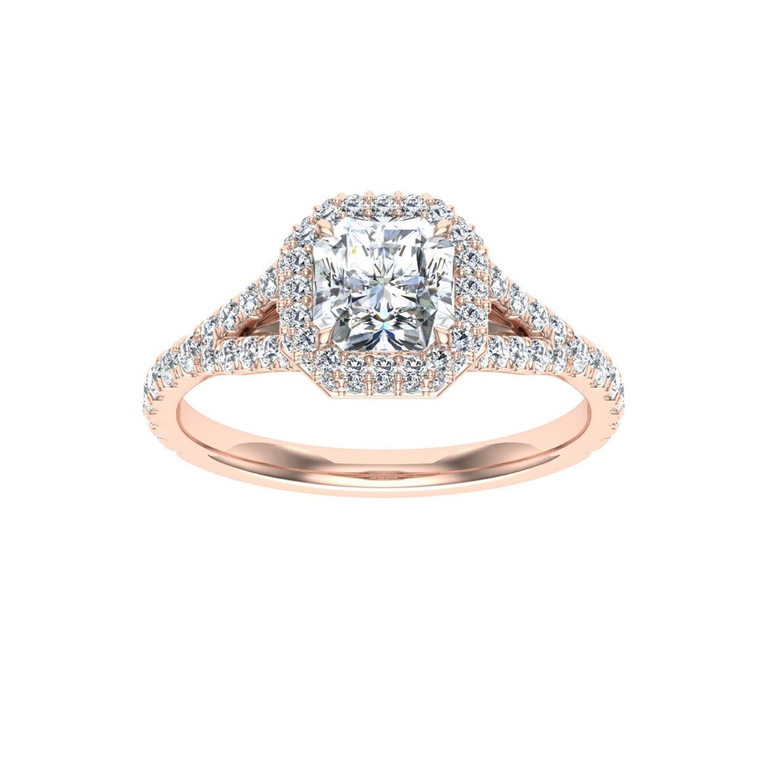 Gardenia Asscher Cut Side Stones Moissanite Engagement Ring Rose Gold