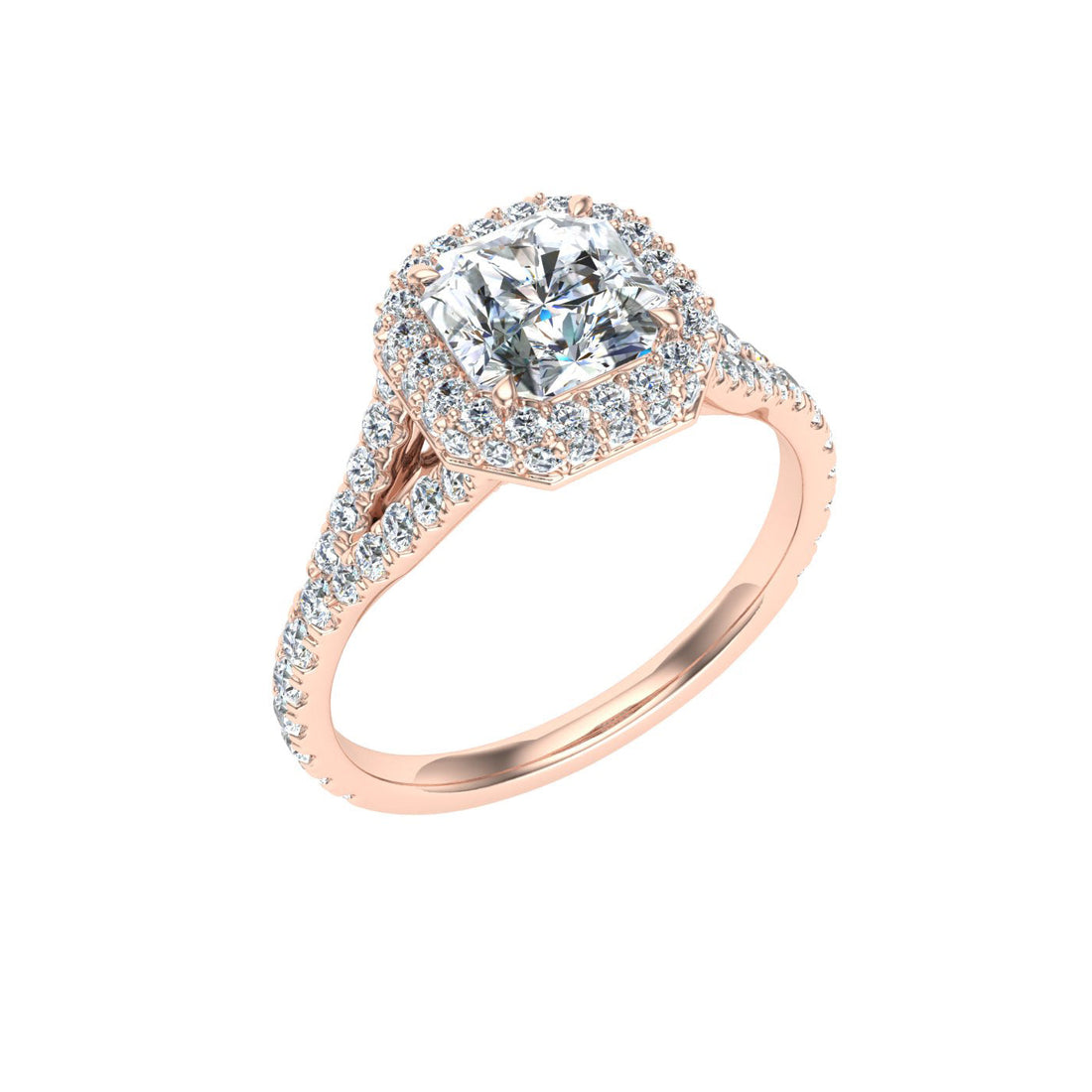 Gardenia Asscher Cut Side Stones Moissanite Engagement Ring Rose Gold