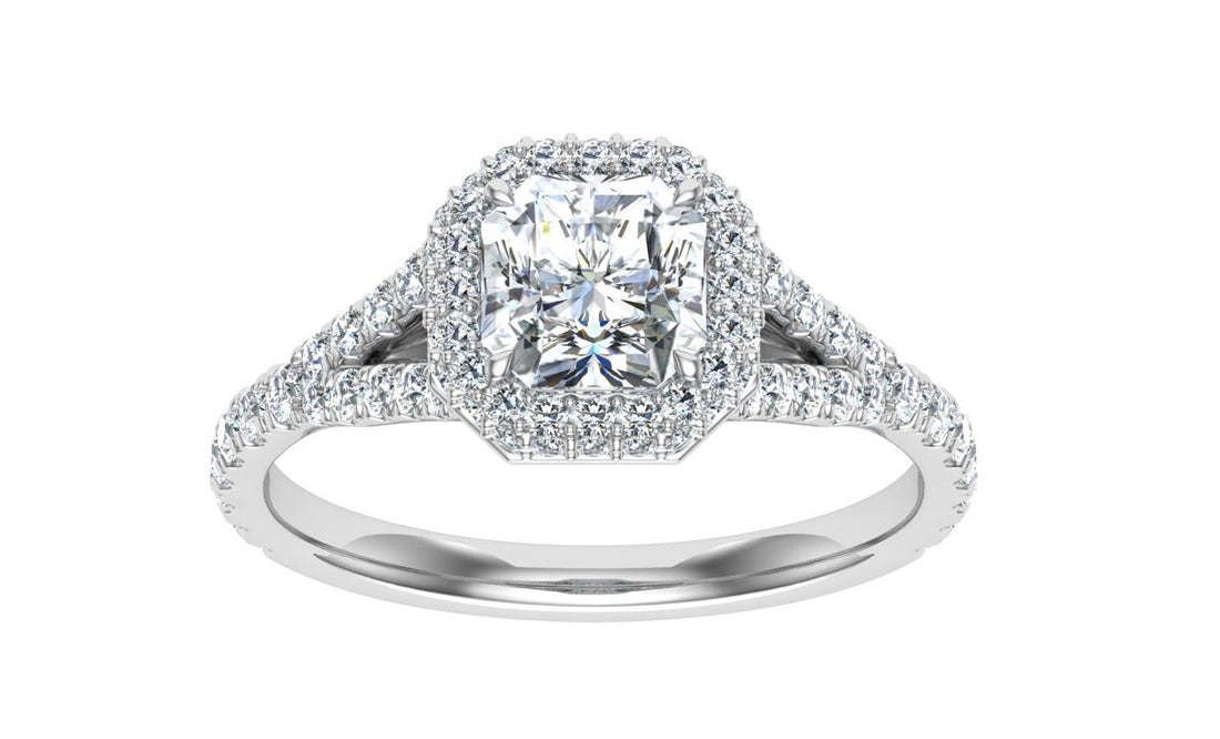 Gardenia Asscher Cut Side Stones Moissanite Engagement Ring White Gold