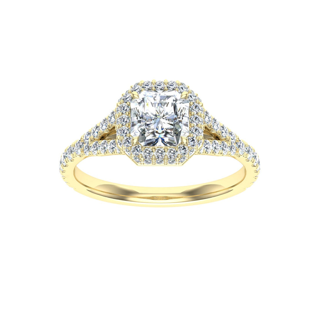 Gardenia Asscher Cut Side Stones Moissanite Engagement Ring Yellow Gold 