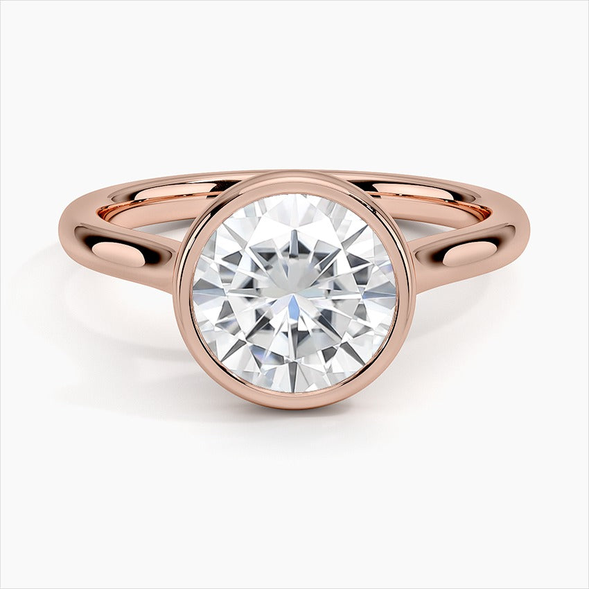 Garland Round Bezel Solitaire Moissanite Engagement Ring Rose Gold