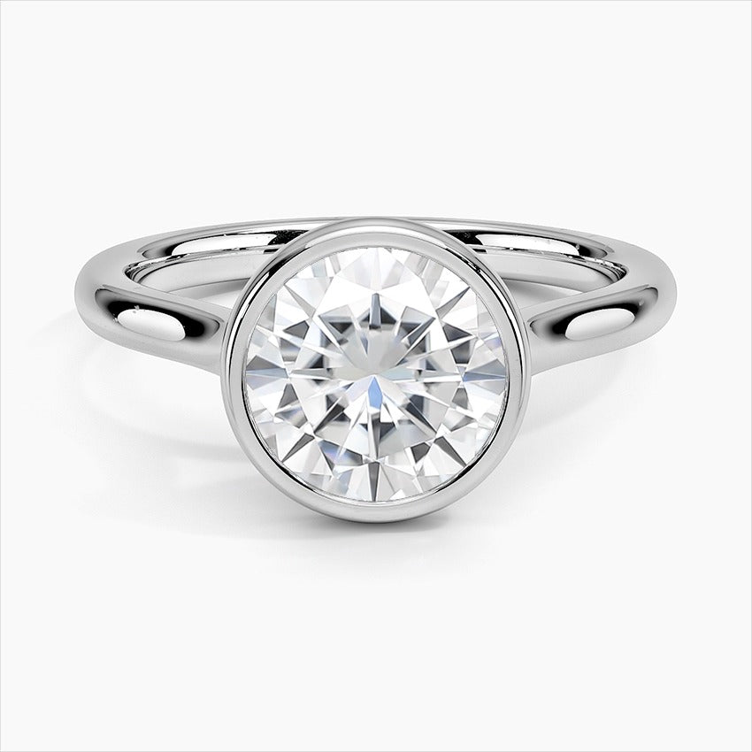 Garland Round Bezel Solitaire Moissanite Engagement Ring White Gold