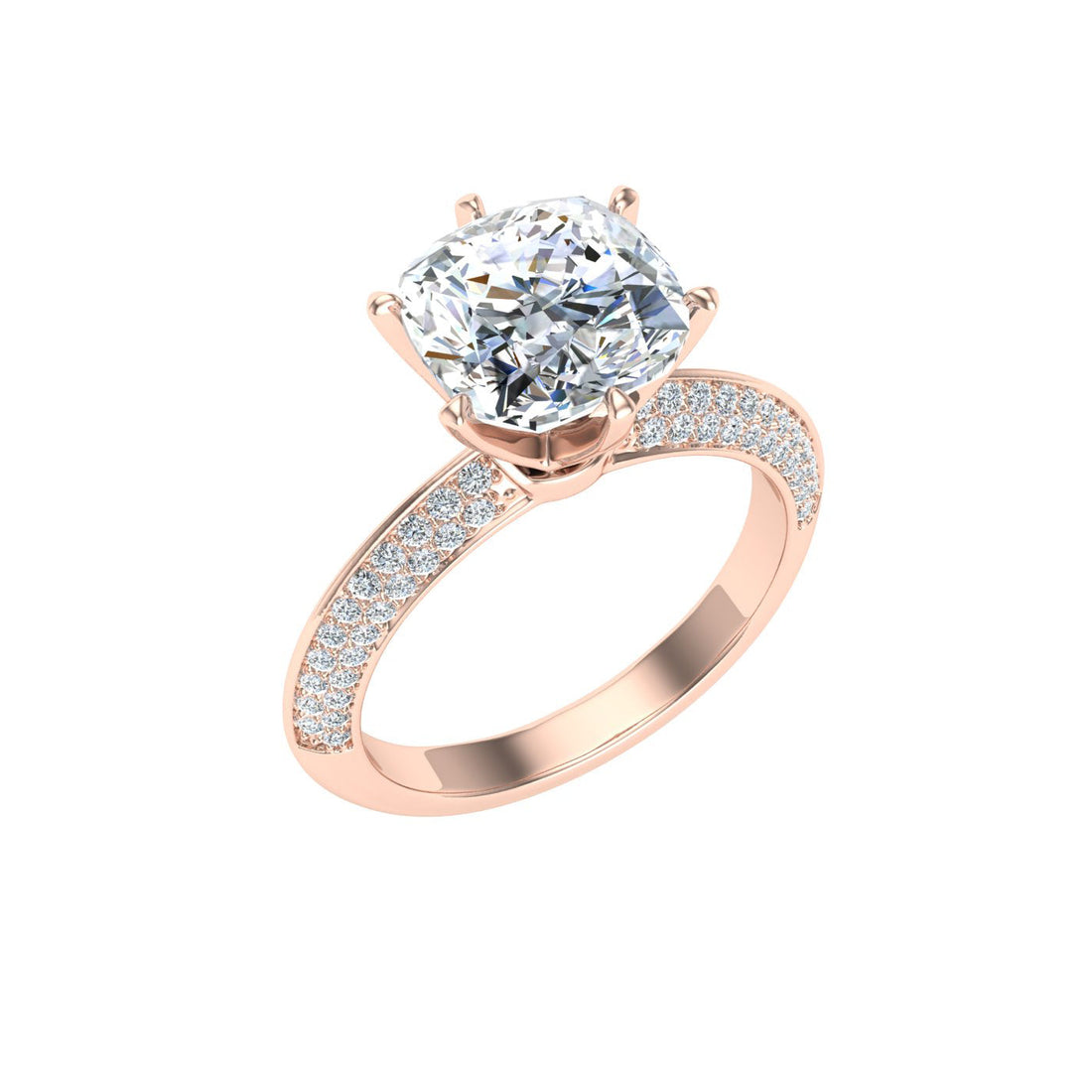 Gaze Cushion Cut Knife Edge Band Moissanite Engagement Ring Rose Gold