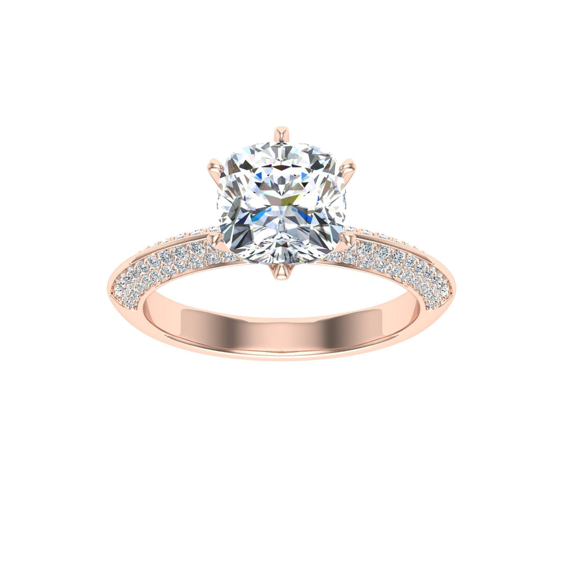 Gaze Cushion Cut Knife Edge Band Moissanite Engagement Ring Rose Gold