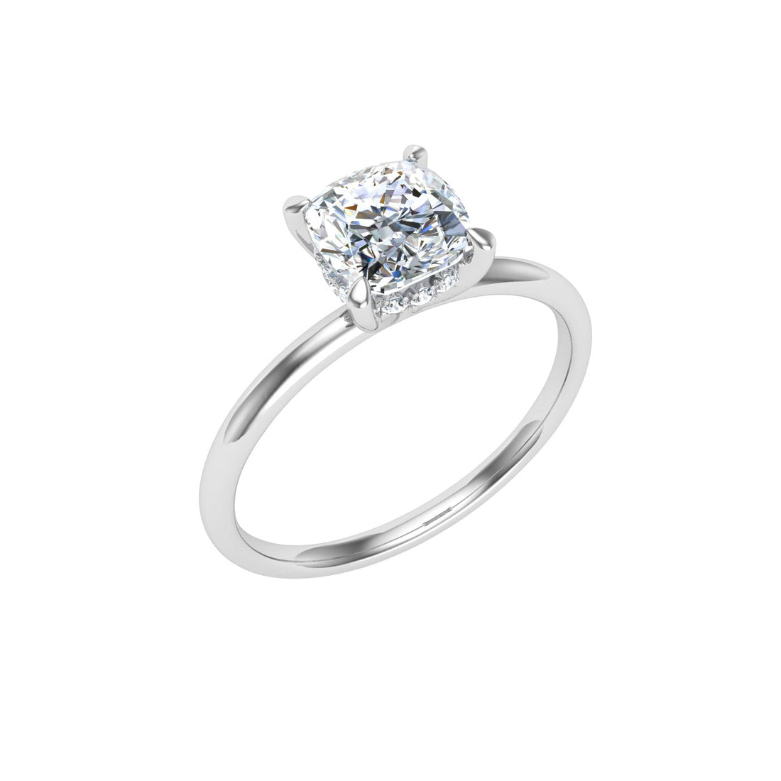 Glacial Cushion Cut Hidden Halo Solitaire Moissanite Engagement RingWhite Gold