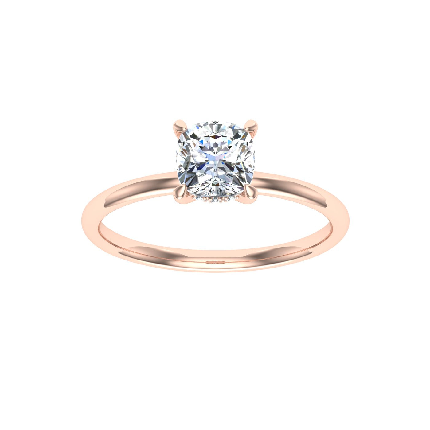 Glacial Cushion Cut Hidden Halo Solitaire Moissanite Engagement Ring Rose Gold