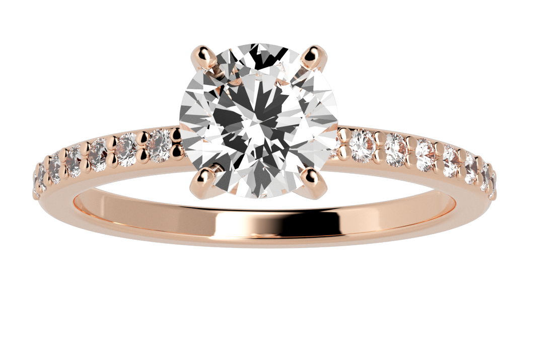 Glamour Round Pave Moissanite Engagement Ring Rose Gold