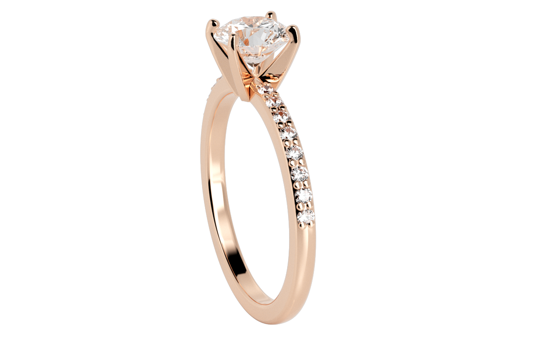 Glamour Round Pave Moissanite Engagement Ring Rose Gold