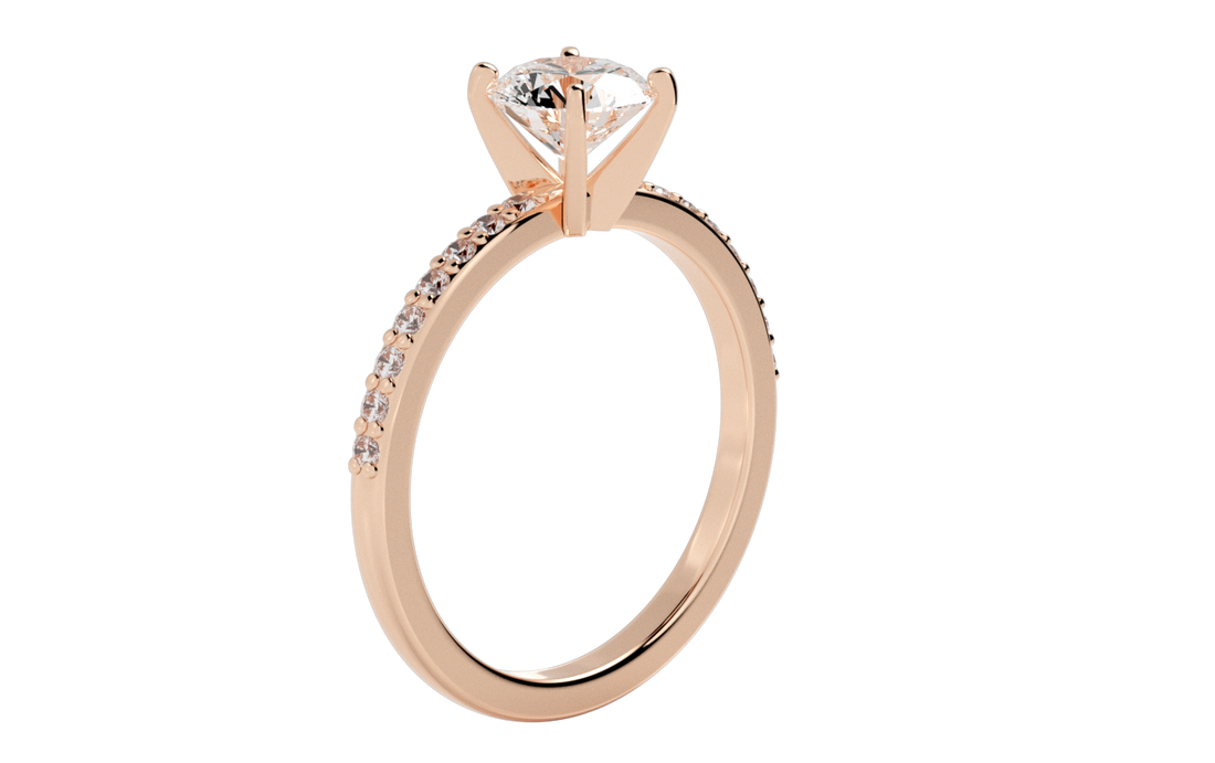 Glamour Round Pave Moissanite Engagement Ring Rose Gold