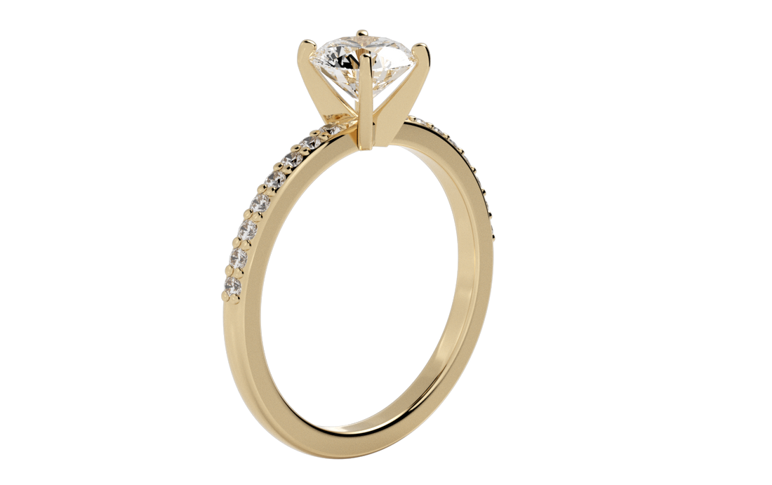 Glamour Round Pave Moissanite Engagement Ring Yellow Gold