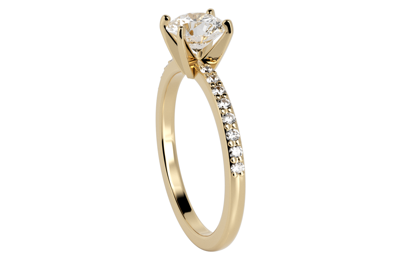 Glamour Round Pave Moissanite Engagement Ring Yellow Gold
