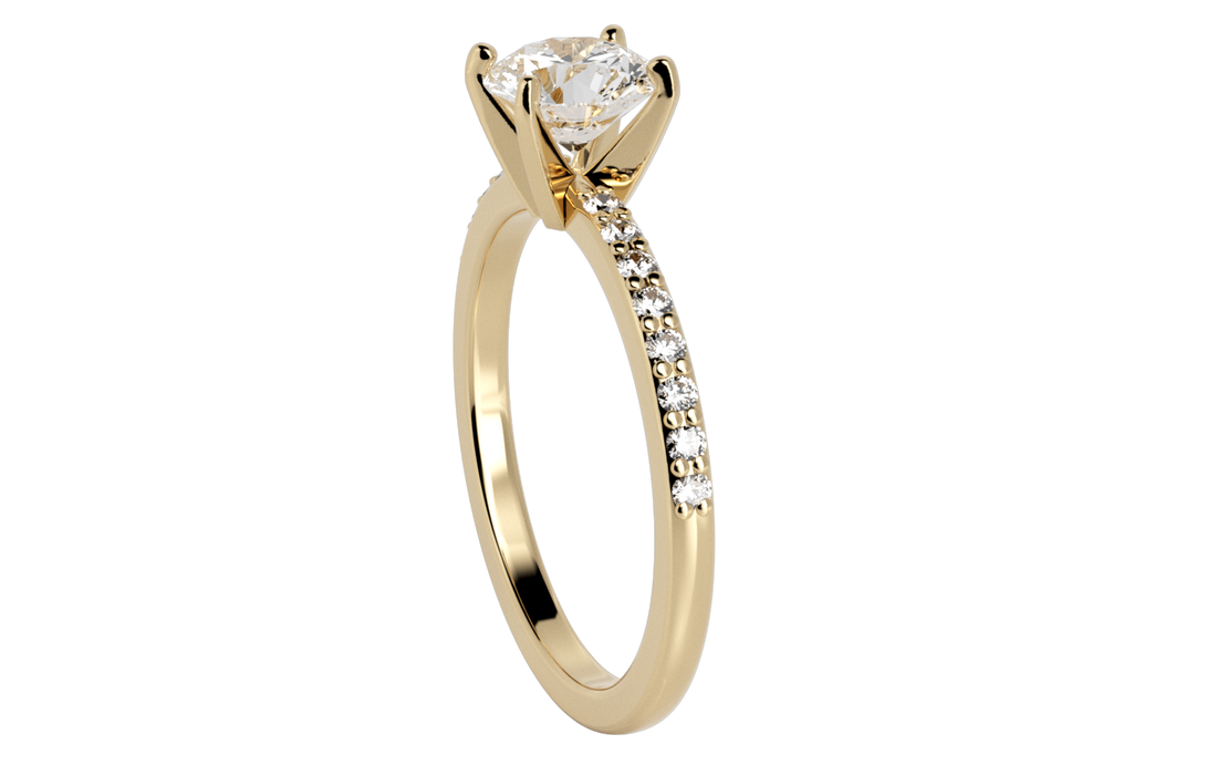 Glamour Round Pave Moissanite Engagement Ring Yellow Gold