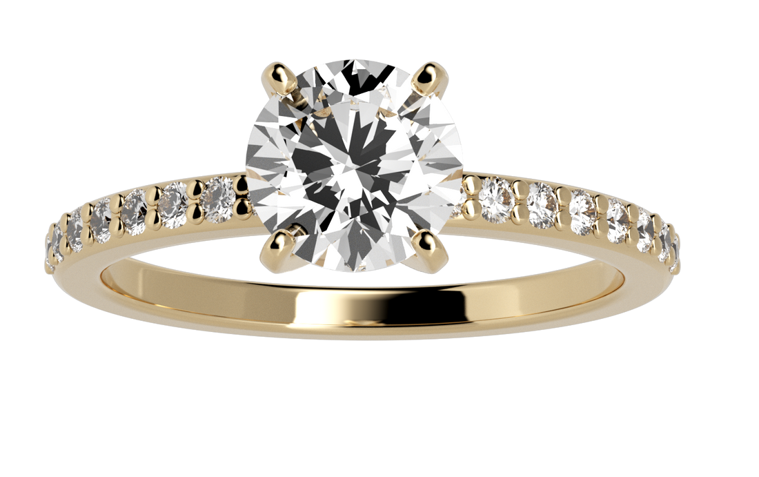 Glamour Round Pave Moissanite Engagement Ring Yellow Gold