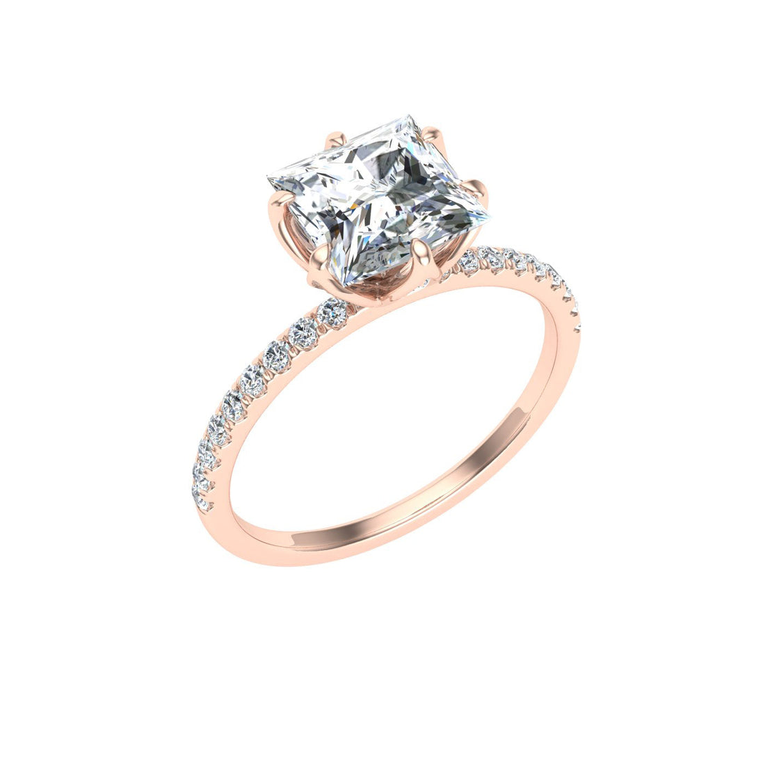 Gleam Princess Cut Scalloped Moissanite Engagement Ring Rose Gold