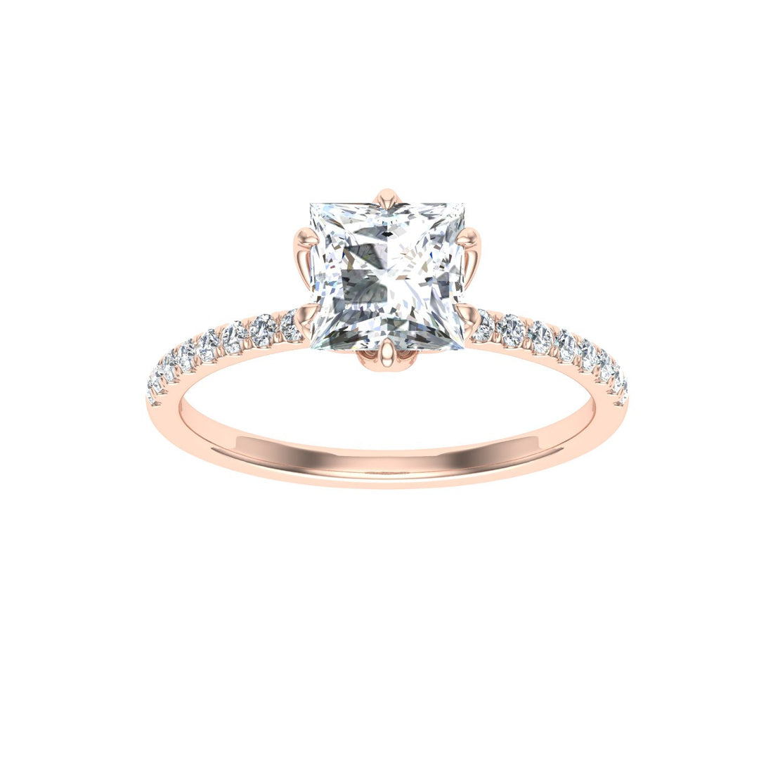 Gleam Princess Cut Scalloped Moissanite Engagement Ring Rose Gold