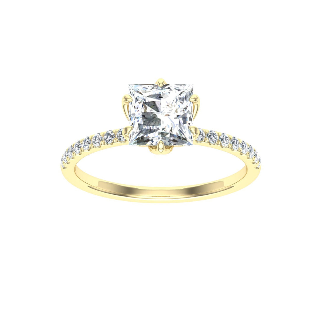 Gleam Princess Cut Scalloped Moissanite Engagement Ring Yellow Gold