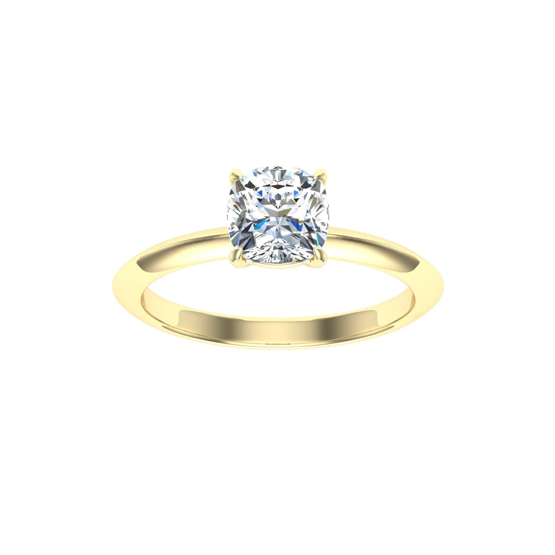 Gleaming Cushion Cut Solitaire Moissanite Engagement Ring Yellow Gold