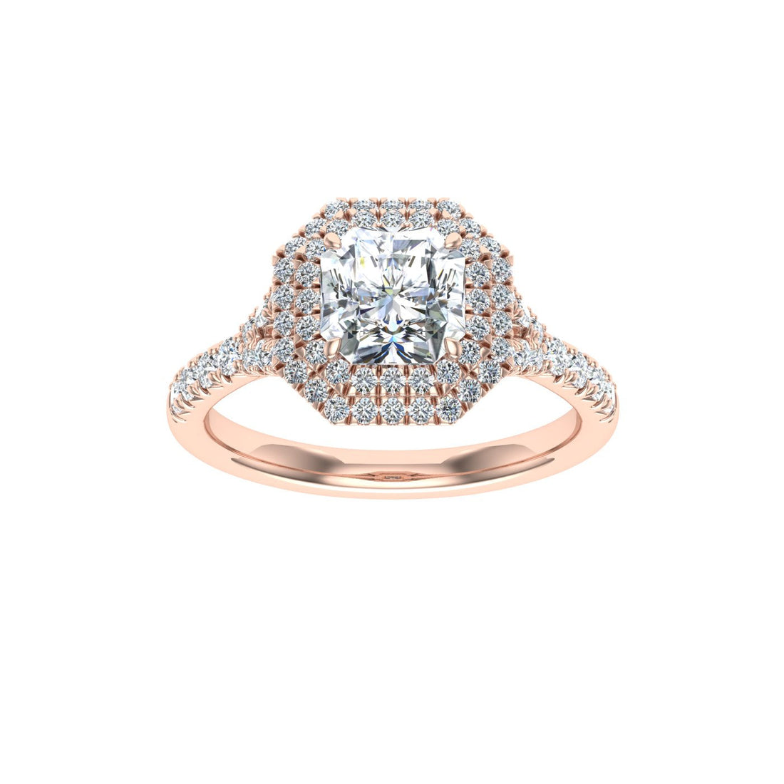 Glimmering Asscher Cut Double Halo Moissanite Engagement Ring Rose Gold