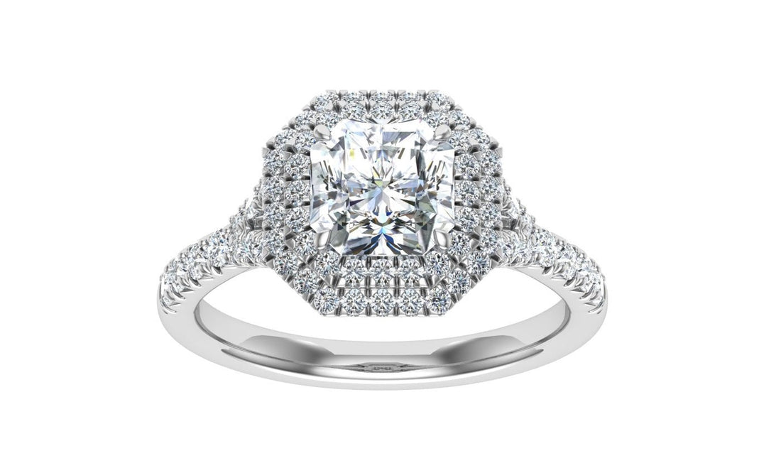 Glimmering Asscher Cut Double Halo Moissanite Engagement Ring White Gold