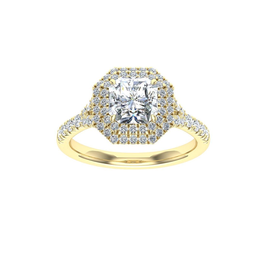 Glimmering Asscher Cut Double Halo Moissanite Engagement Ring Yellow Gold