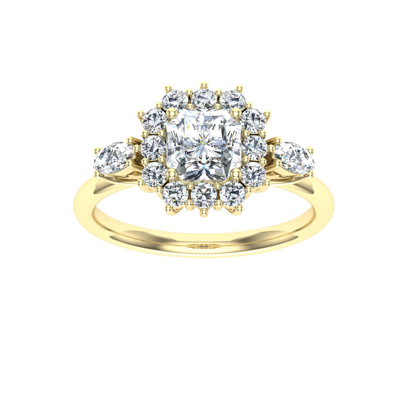 Glimpse Asscher Cut Halo Moissanite Engagement Ring Yellow Gold
