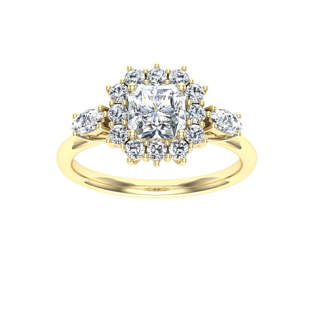 Glimpse Asscher Cut Halo Moissanite Engagement Ring Yellow Gold