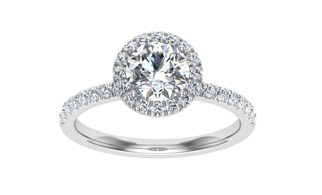 Glint Round Cut Halo Moissanite Engagement Ring White Gold