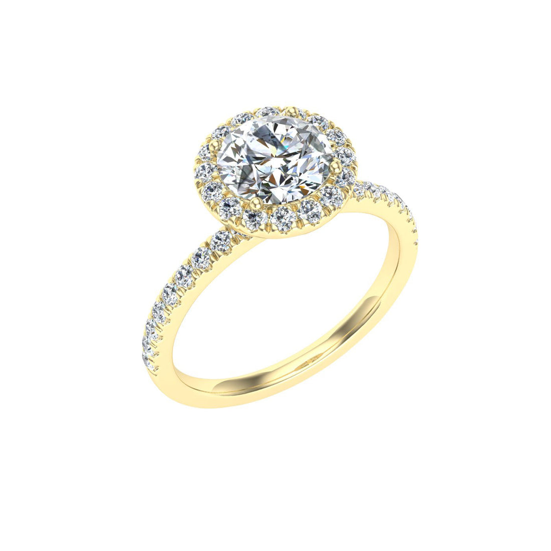 Glint Round Cut Halo Moissanite Engagement Ring Yellow Gold