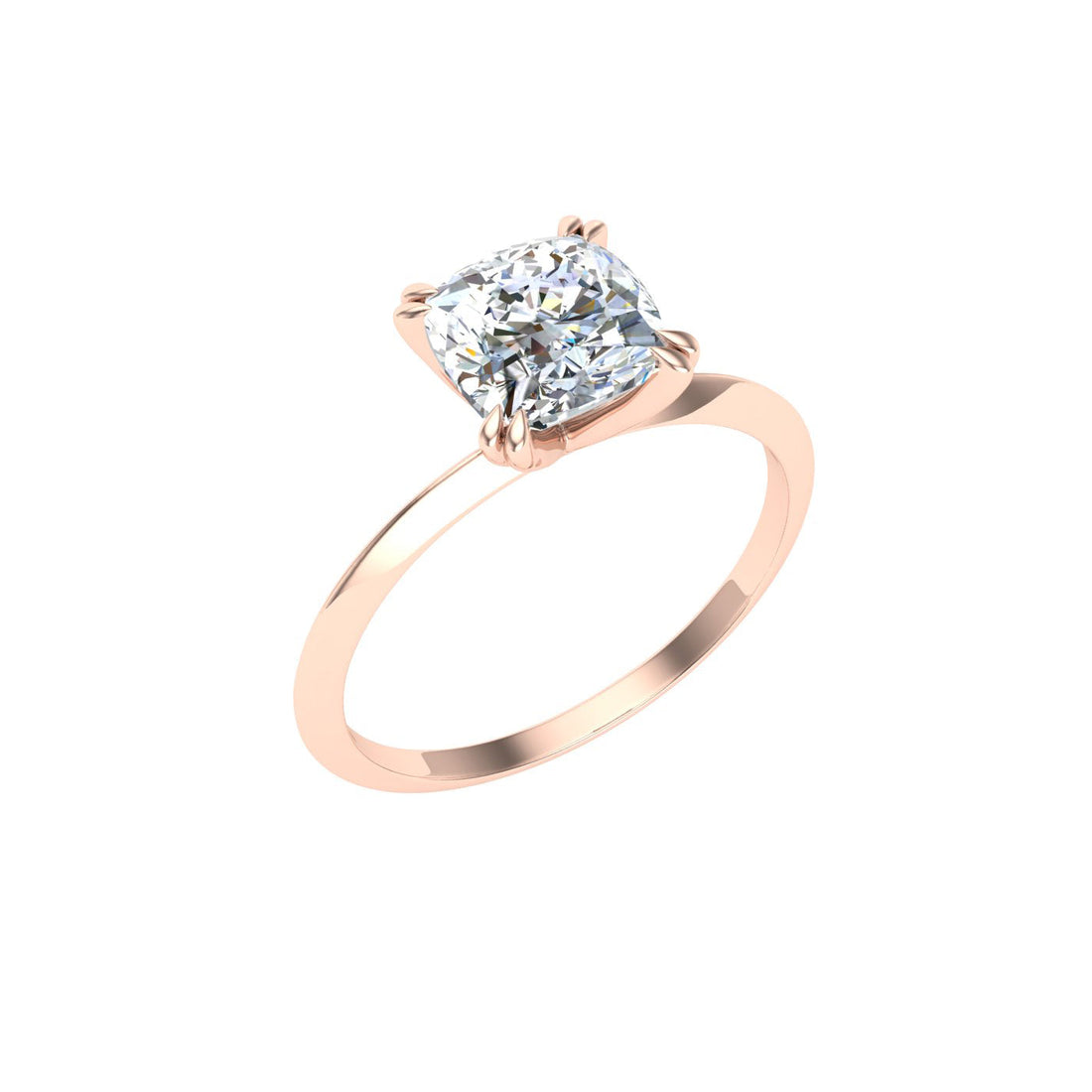 Glistening Double Claw Cushion Moissanite Engagement Ring Rose Gold