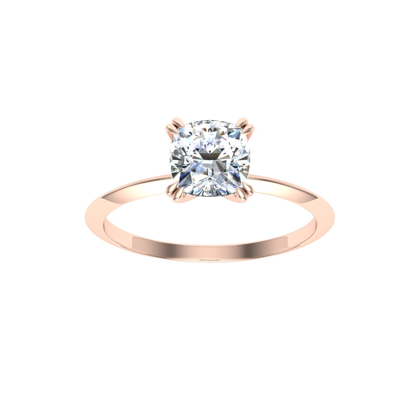 Glistening Double Claw Cushion Moissanite Engagement Ring Rose Gold