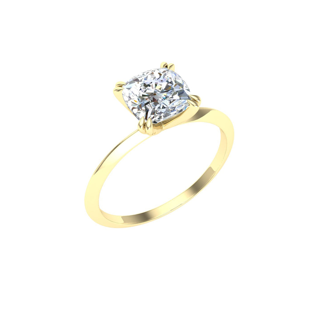 Glistening Double Claw Cushion Moissanite Engagement Ring Yellow Gold