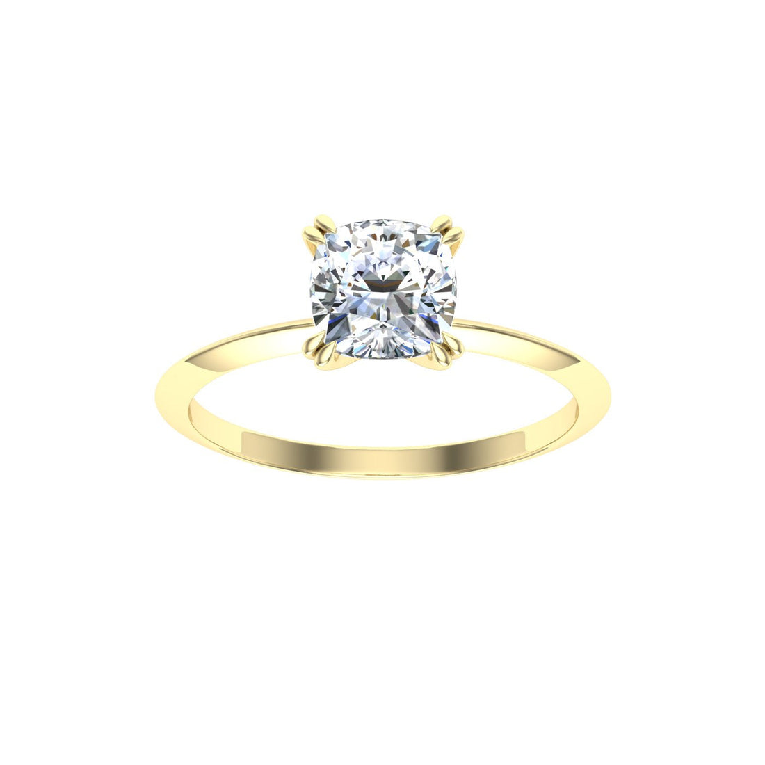 Glistening Double Claw Cushion Moissanite Engagement Ring Yellow Gold