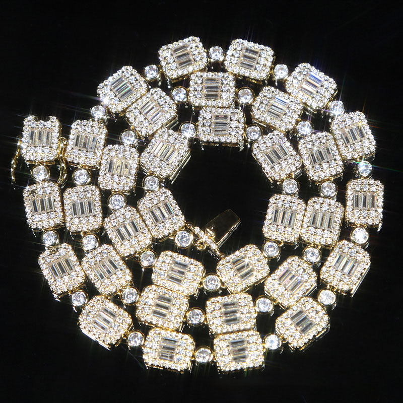 Glitter Glimmer Iced 8mm Moissanite Baguette Cut Chain White Gold